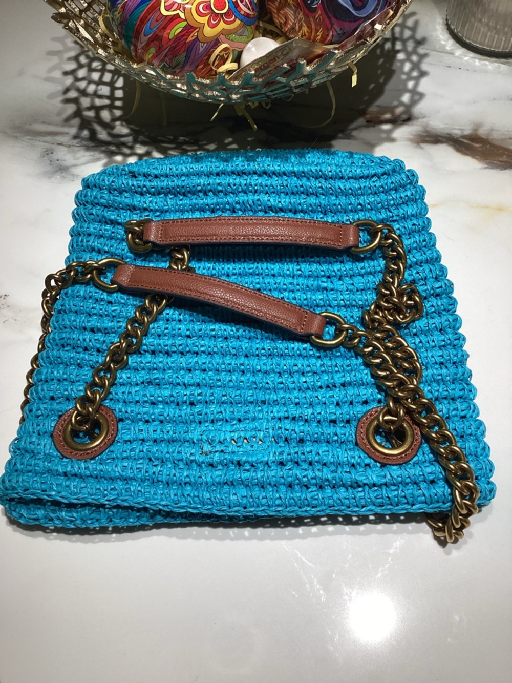 Kurt Geiger Turquoise Woven Chain-Handle Shoulder Bag NWOT - Picture 10 of 12